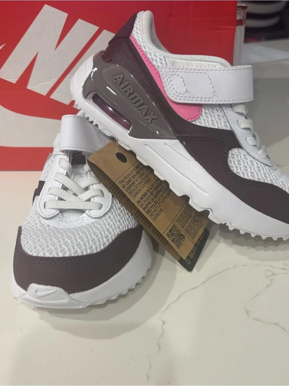 Nike Kids White and Brown Sneakers with Pink Swoosh